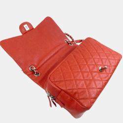 Pre Owned Chanel Orange Caviar Leather Large Flap Shoulder Bag
