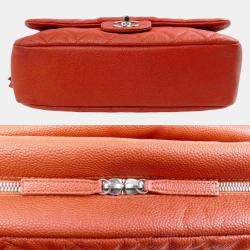 Pre Owned Chanel Orange Caviar Leather Large Flap Shoulder Bag