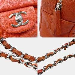 Pre Owned Chanel Orange Caviar Leather Large Flap Shoulder Bag