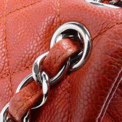 Pre Owned Chanel Orange Caviar Leather Large Flap Shoulder Bag