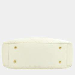 Pre Owned Chanel White Caviar  Leather Chain Tote Bag