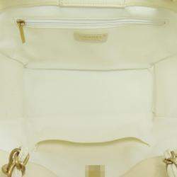 Pre Owned Chanel White Caviar  Leather Chain Tote Bag