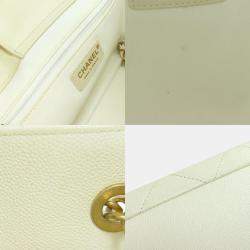 Pre Owned Chanel White Caviar  Leather Chain Tote Bag