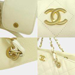 Pre Owned Chanel White Caviar  Leather Chain Tote Bag
