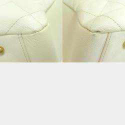 Pre Owned Chanel White Caviar  Leather Chain Tote Bag