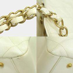 Pre Owned Chanel White Caviar  Leather Chain Tote Bag