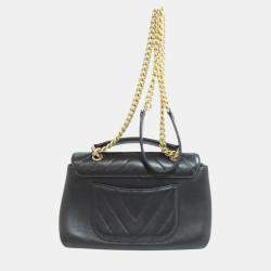 Pre Owned Chanel Black Lambskin Leather V-Stitch Shoulder Bag