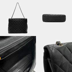 Pre Owned Chanel Black Caviar Leather CC Flap Shoulder Bag