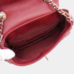 Chanel Red Reverse Chevron Quilted  Leather Round Top Handle  Bag