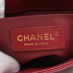 Chanel Red Reverse Chevron Quilted  Leather Round Top Handle  Bag