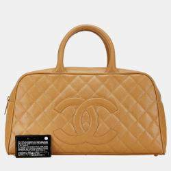 Chanel Beige Caviar Leather Coco Mark Bowling  Bag
