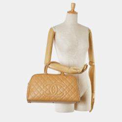 Chanel Beige Caviar Leather Coco Mark Bowling  Bag