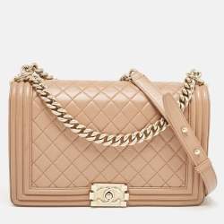 Chanel Beige Quilted Leather New Medium Boy Flap Bag