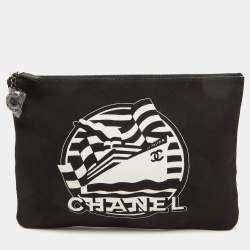 Pre Owned Chanel Black/White Print Canvas La Pausa Medium O-Zip-Case