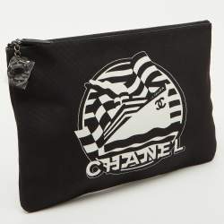 Pre Owned Chanel Black/White Print Canvas La Pausa Medium O-Zip-Case