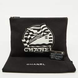 Pre Owned Chanel Black/White Print Canvas La Pausa Medium O-Zip-Case
