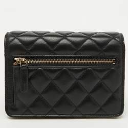 Chanel Black Quilted Leather Coco Clips Mini Wallet On Chain