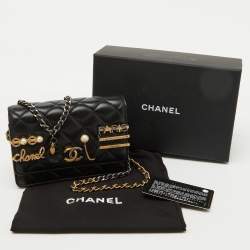 Chanel Black Quilted Leather Coco Clips Mini Wallet On Chain