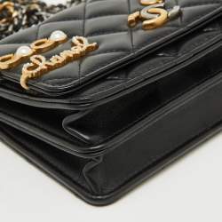Chanel Black Quilted Leather Coco Clips Mini Wallet On Chain