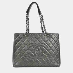 Pre Owned Chanel Metallic Gray Caviar Leather GST Shoulder Bag