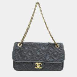 Pre Owned Chanel Black Calfskin Leather Chain Shoulder Coco Mark Bag
