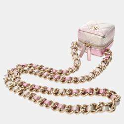 Chanel Silver Pink Leather Chain Shoulder Bag