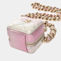 Chanel Silver Pink Leather Chain Shoulder Bag