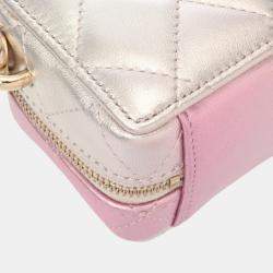 Chanel Silver Pink Leather Chain Shoulder Bag