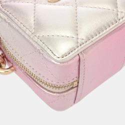 Chanel Silver Pink Leather Chain Shoulder Bag