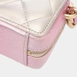 Chanel Silver Pink Leather Chain Shoulder Bag