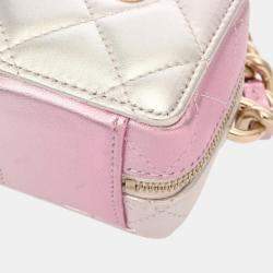 Chanel Silver Pink Leather Chain Shoulder Bag