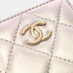 Chanel Silver Pink Leather Chain Shoulder Bag