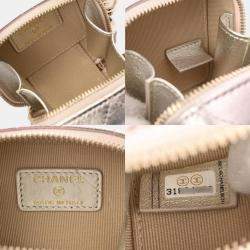 Chanel Silver Pink Leather Chain Shoulder Bag