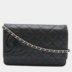 Chanel Black Leather Cambon Line Chain Wallet