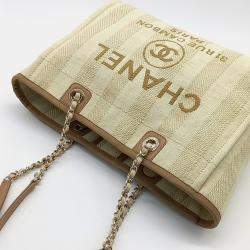 Pre Owned Chanel Beige Brown Canvas Deauville Tote and Shoulder Bag