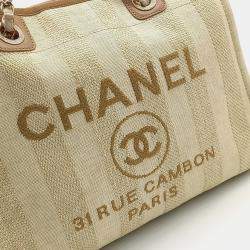 Pre Owned Chanel Beige Brown Canvas Deauville Tote and Shoulder Bag
