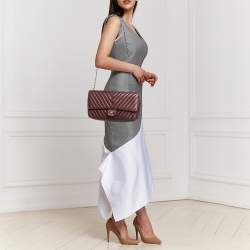 Chanel Burgundy Surpique Chevron Leather Medium Single Flap Bag