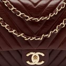 Chanel Burgundy Surpique Chevron Leather Medium Single Flap Bag