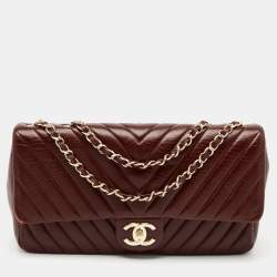 Chanel Burgundy Surpique Chevron Leather Medium Single Flap Bag