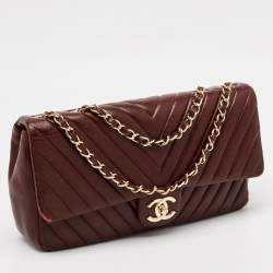 Chanel Burgundy Surpique Chevron Leather Medium Single Flap Bag