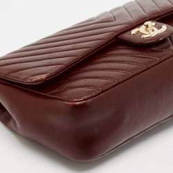 Chanel Burgundy Surpique Chevron Leather Medium Single Flap Bag