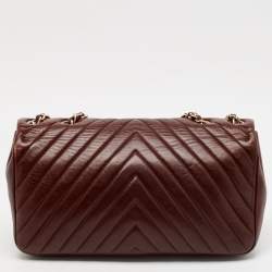 Chanel Burgundy Surpique Chevron Leather Medium Single Flap Bag