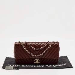 Chanel Burgundy Surpique Chevron Leather Medium Single Flap Bag