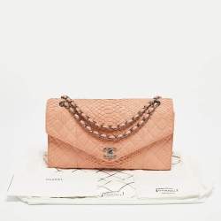 Pre Owned Chanel Peach Python Envelope Flap Bag