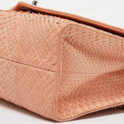 Pre Owned Chanel Peach Python Envelope Flap Bag