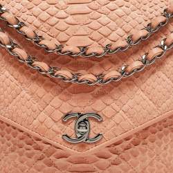 Pre Owned Chanel Peach Python Envelope Flap Bag