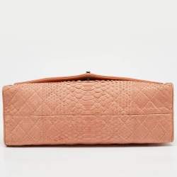Pre Owned Chanel Peach Python Envelope Flap Bag