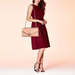Pre Owned Chanel Peach Python Envelope Flap Bag