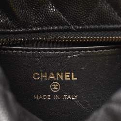 Pre Owned Chanel Black Quilted Shiny Caviar Leather Bow Pouch