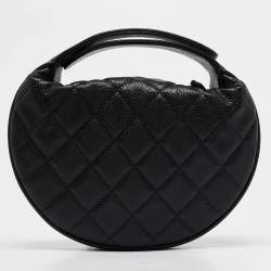Pre Owned Chanel Black Quilted Shiny Caviar Leather Bow Pouch